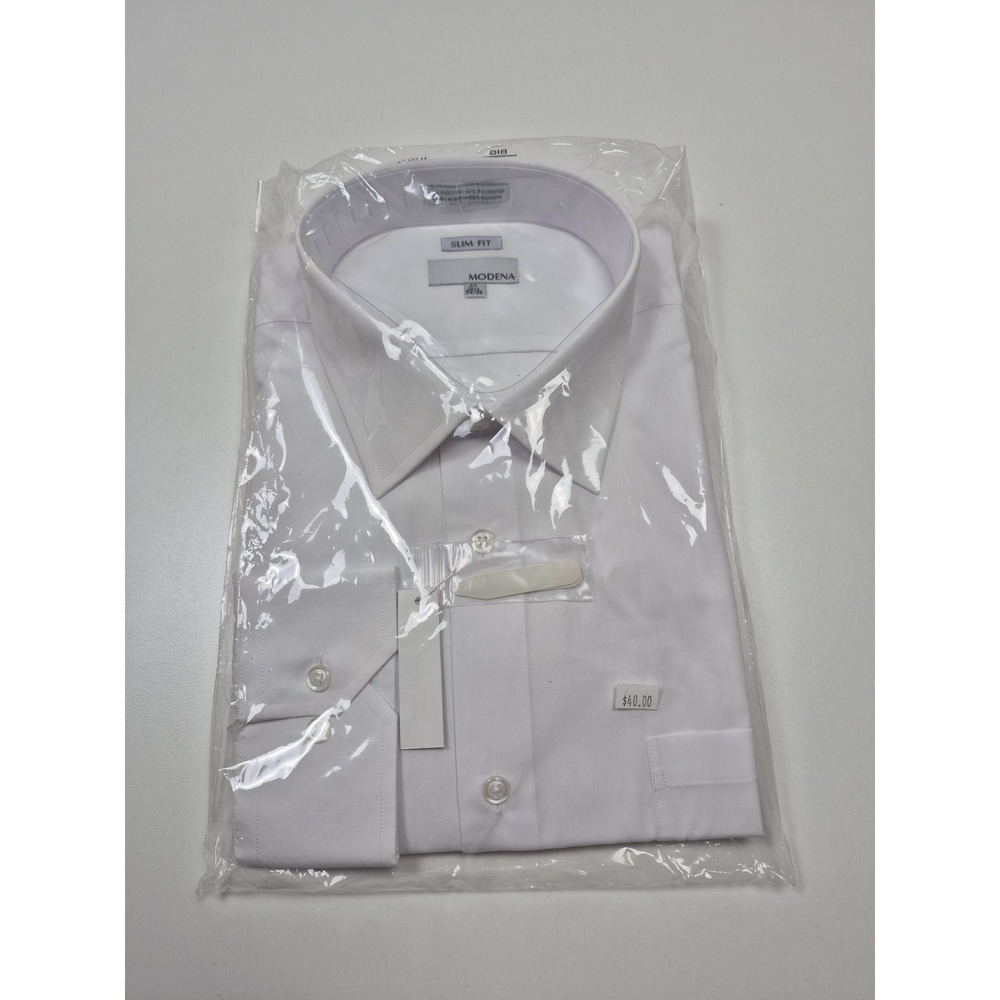 Modena Dress Shirt Mens 18.5 34/35 White Big Slim Fit Point Collar Long Sleeve